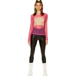 Women Spirit Halloween '80s Pink Long Sleeve Mesh Top