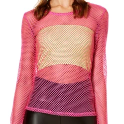Women Spirit Halloween '80s Pink Long Sleeve Mesh Top