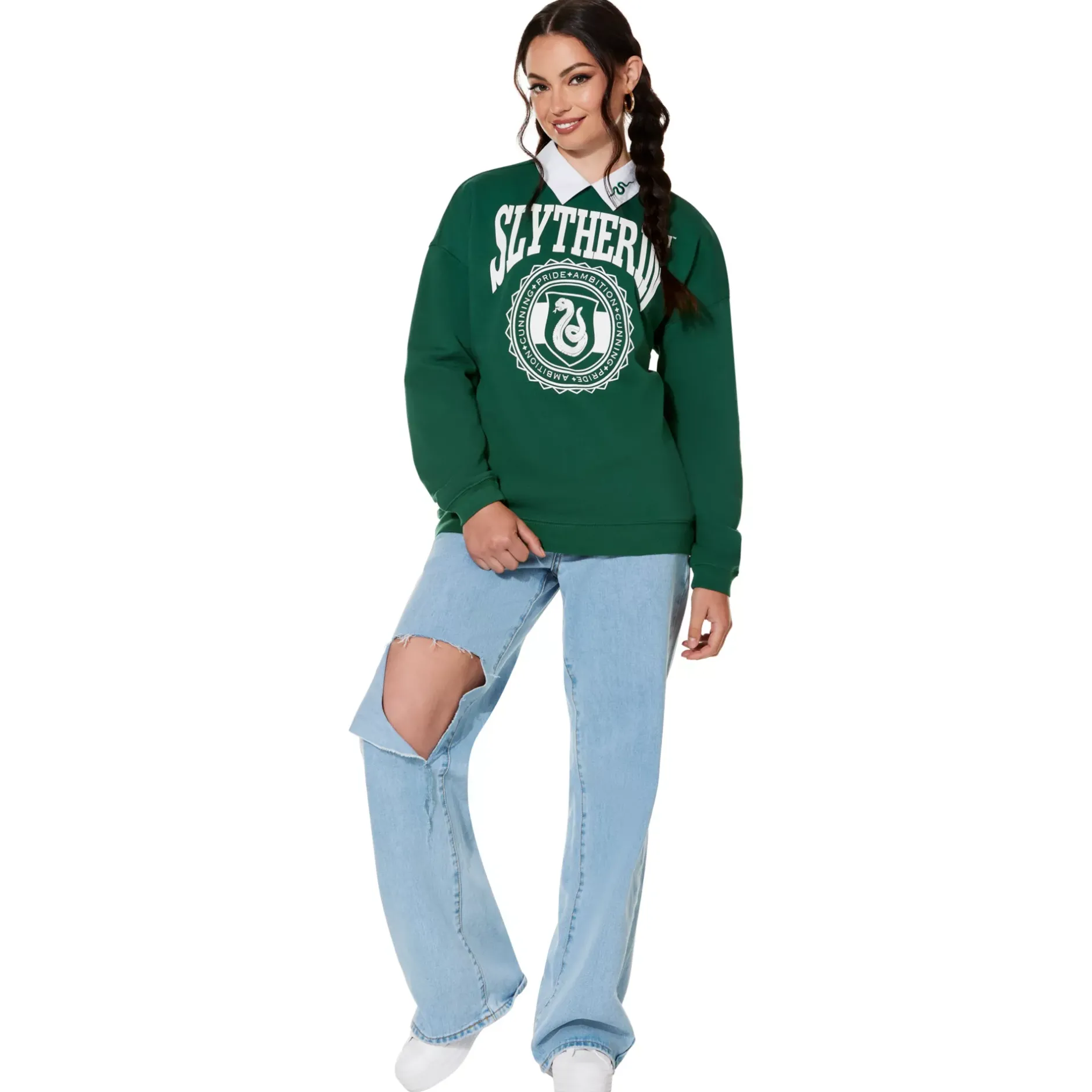 Women Spirit Halloween Slytherin Collared Crewneck - Harry Potter