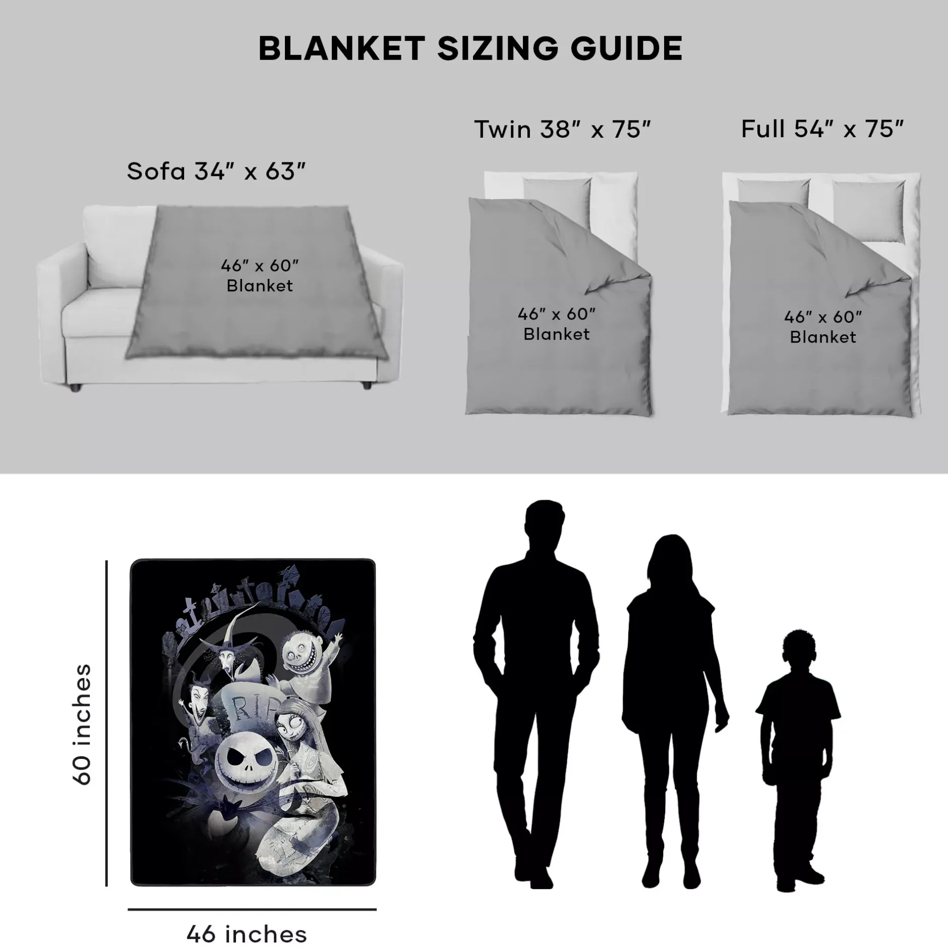 Spirit Halloween The Nightmare Before Christmas Graveyard Fleece Blanket