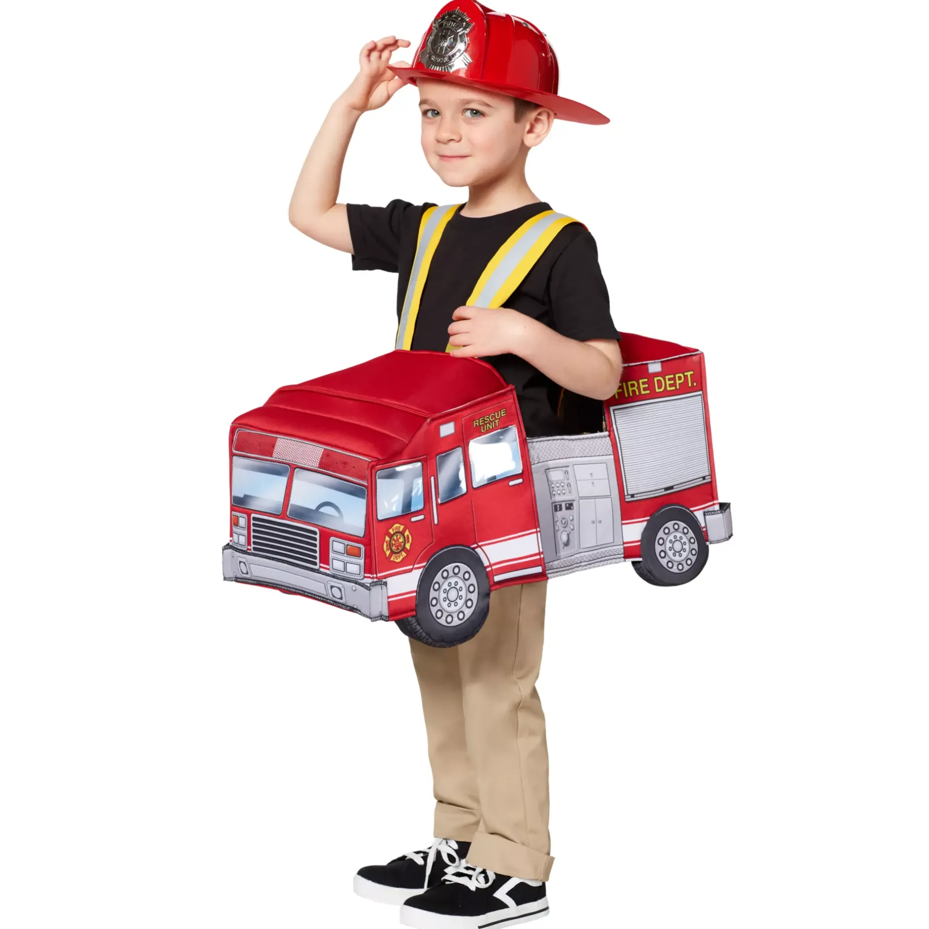 BOY Spirit Halloween Toddler Light-Up Firetruck Ride-Along Costume