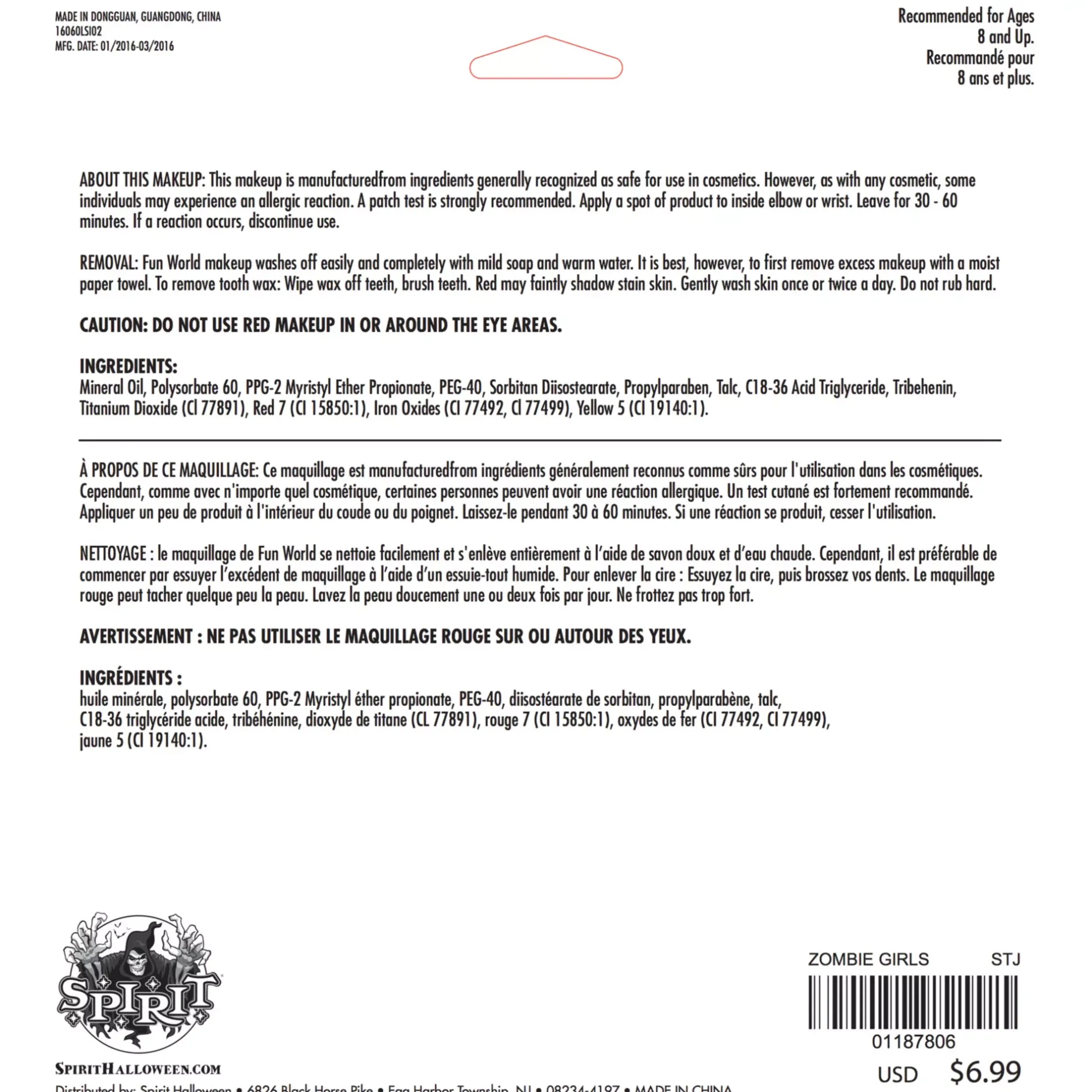 Spirit Halloween Zombie Kids Makeup Kit